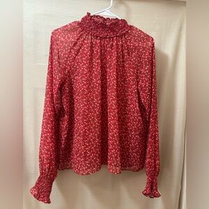 GAP Red Floral Smocked Neck Blouse | Size Small